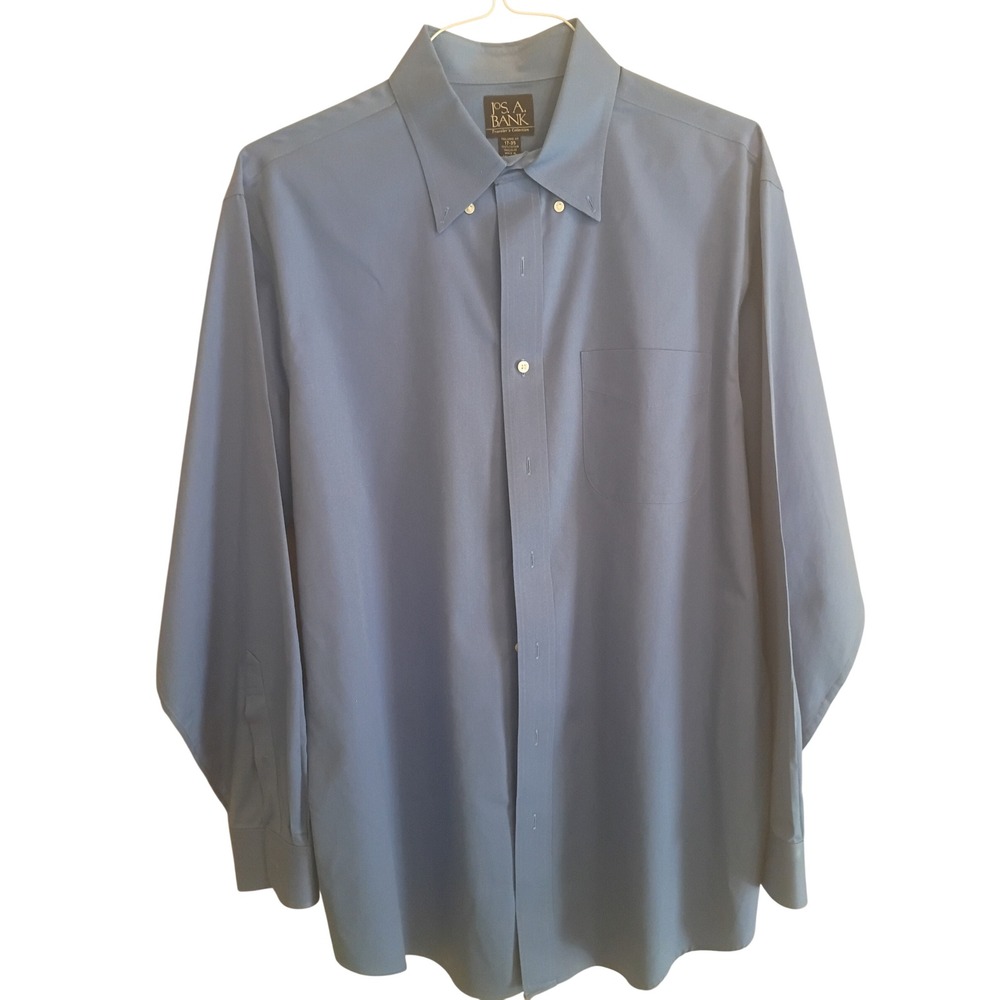 Jos. A. Bank Travelers Collection Dress Shirt Blue Cotton Tailored Fit 17-35